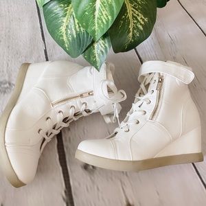 Ankle Wedge Boots Winter Booties - White Size 8